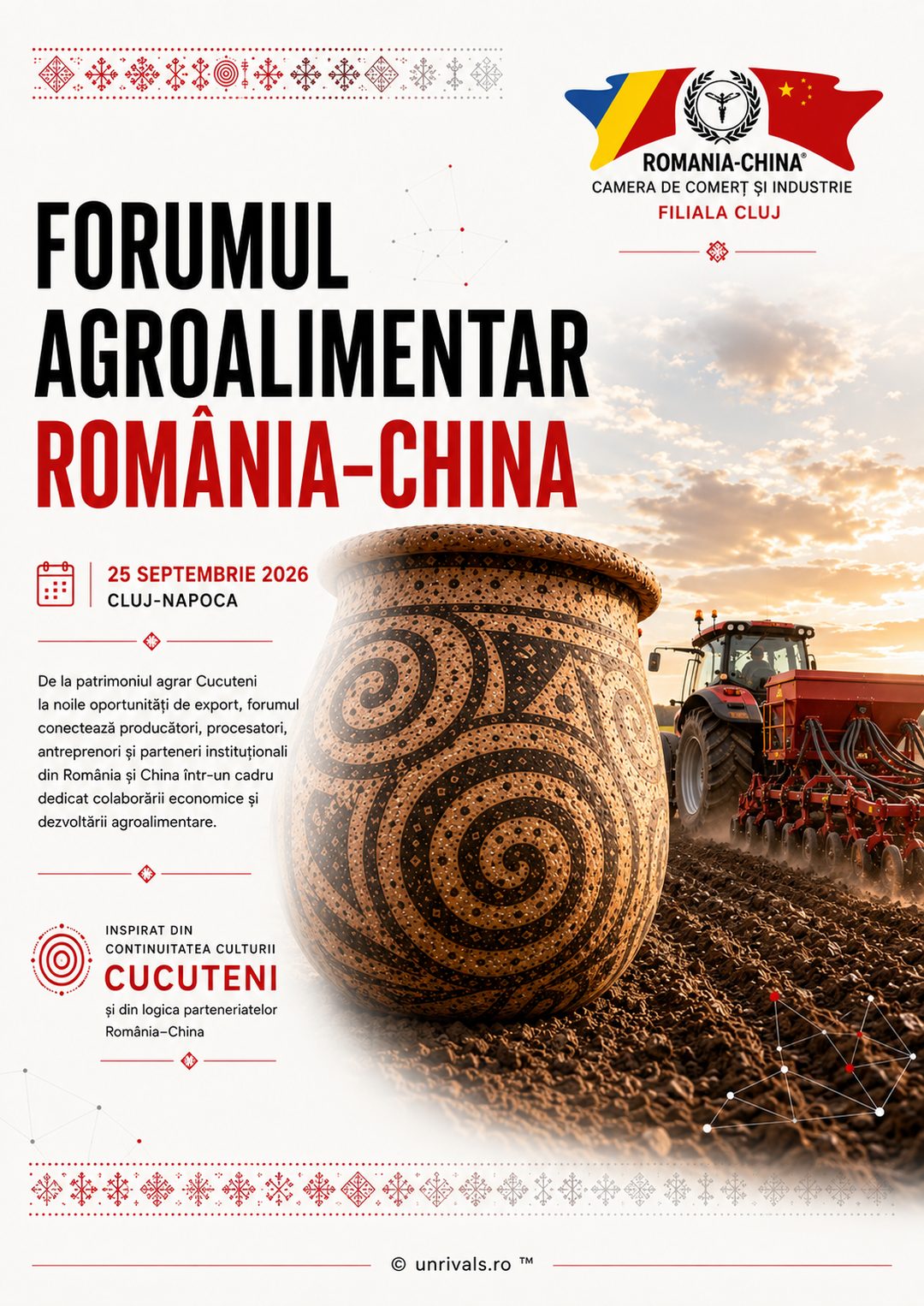 Campaign cover: Romania–China Agri-Food Forum, inspired by the continuity of the Cucuteni culture.